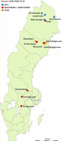 Gruvor i Sverige, kilde: Bergsstaten