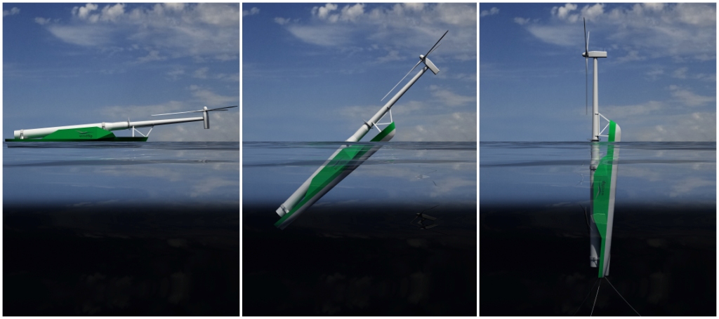 Windflip transporterar vindkraftverk Windflip är en pråm som kan stå upprätt i havet
