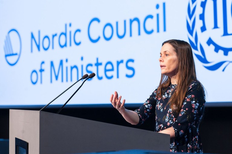 Katrín Jakobsdóttir, statsminister, på Future of Work Foto: BIG