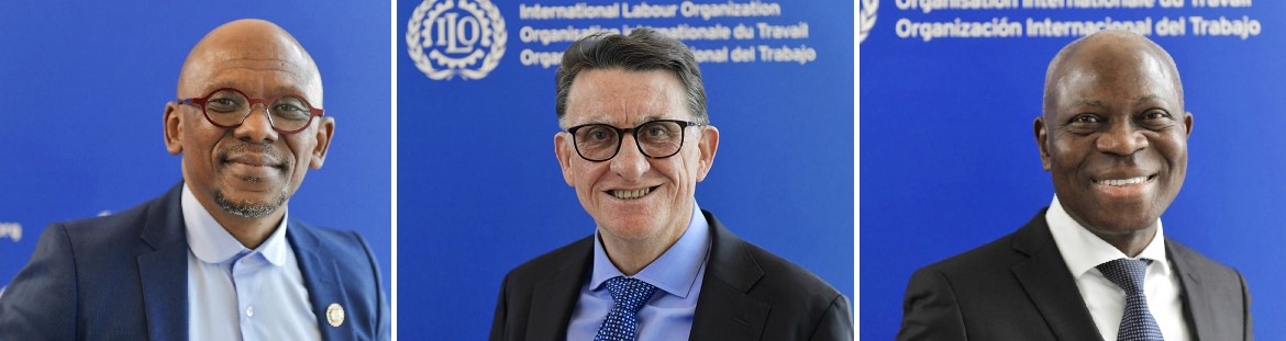 Tre kandidater i ILO Foto: ILOMthunzi Mdwaba, Greg Vines, Gilbert Houngbo