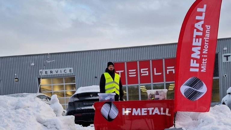 Tesla strejkvakt Foto: IF Metalls Instagramkonto
